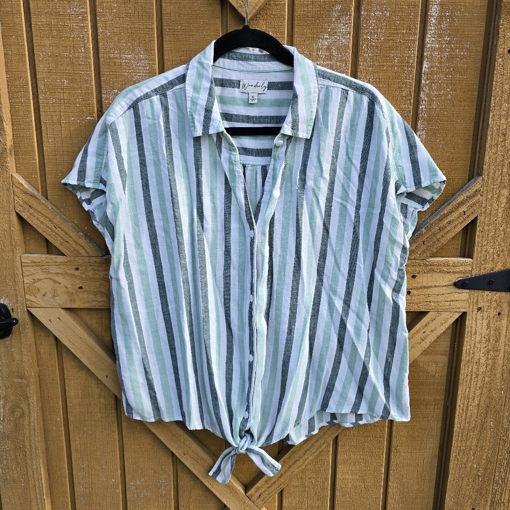 Wonderly Green and White Striped Blouse